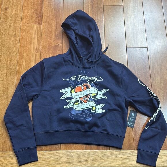 NWT Ed Hardy Broken Heart and Fairytale Navy Eclipse Hoodies Sweatshirt size L - Picture 1 of 10